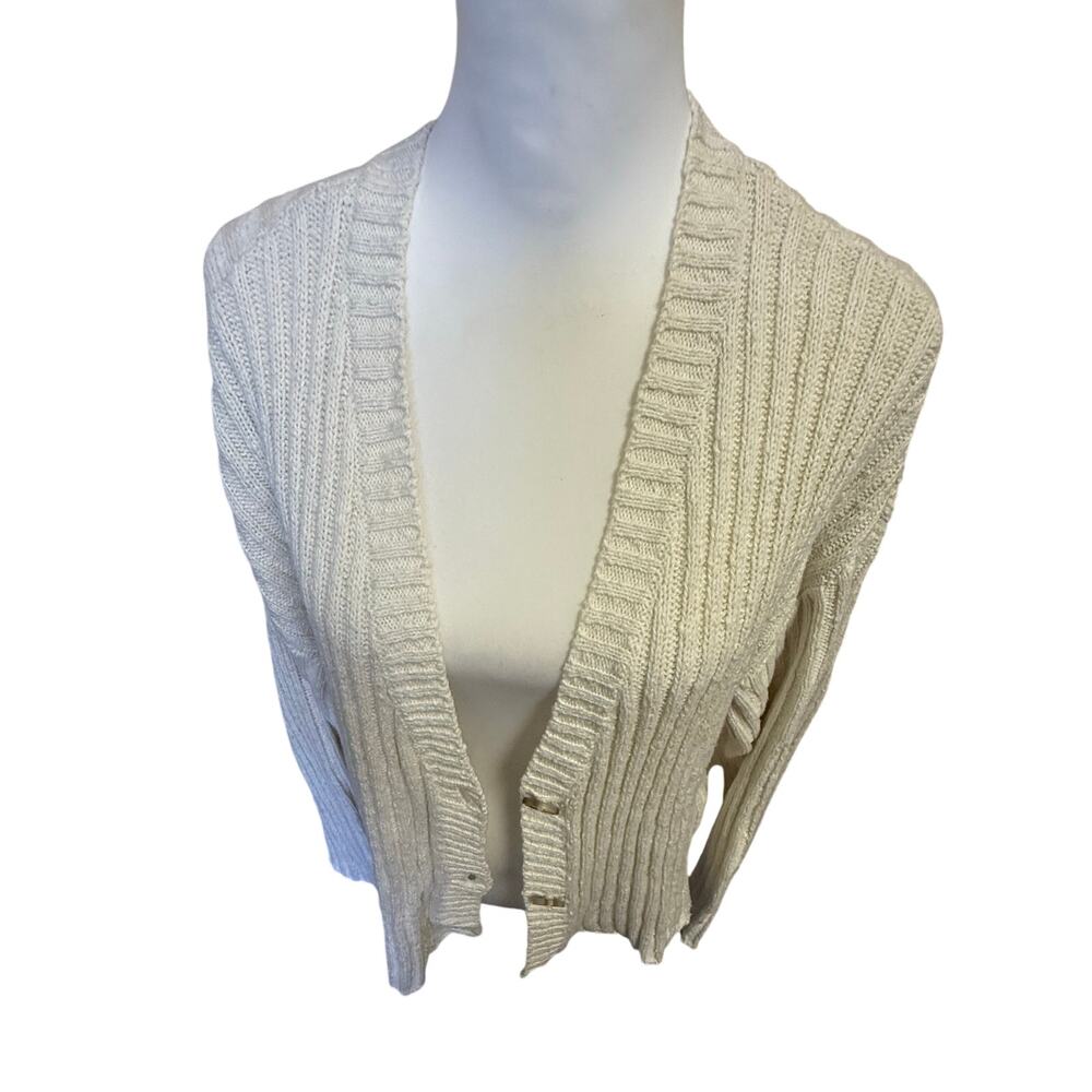 American Eagle cream ivory ribbed v neck button cardigan womens large - Picture 4 of 7